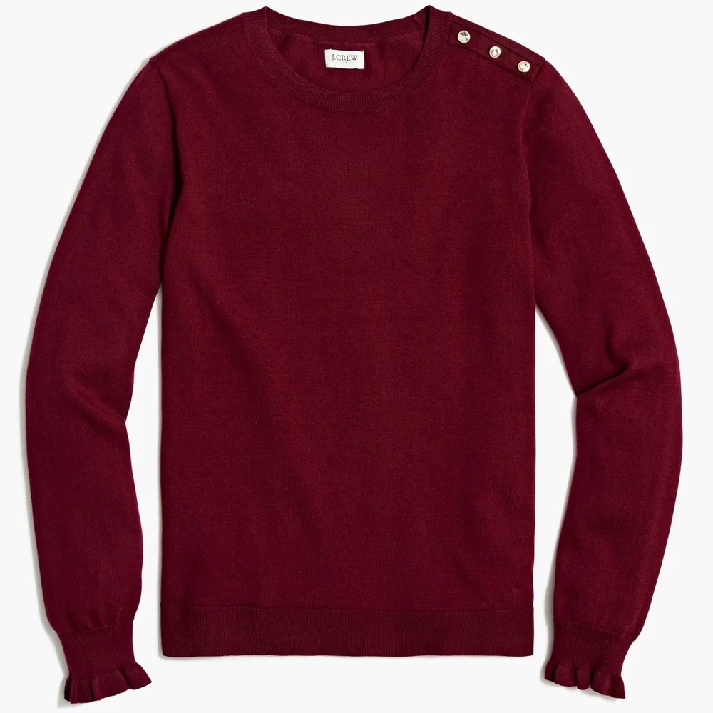 J. Crew Rhinestone Ruffle Sweater Burgundy
